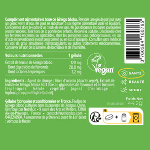 Nutri&Co Ginkgo Biloba Qualité Supérieure Extrait 50:1 - 120 gélules Vegan