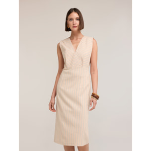 Motivi - Vestito a tubino a righe in misto lino - Beige
