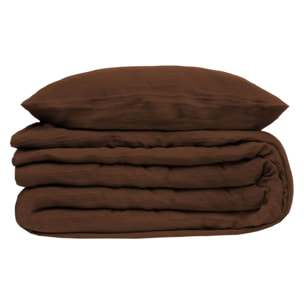 Parure de lit 3 pièces "Flora" gaze de coton marron 240x220cm