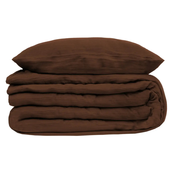 Parure de lit 3 pièces "Flora" gaze de coton marron 240x220cm