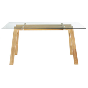 Table à manger design en verre transparent et bois clair L160 cm BACCO