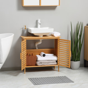 Mueble bajo del Lavabo de Bambú con 2 Puertas para Baño 66x29x61,5 cm Natural