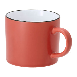 Pack de 6 Tazas de cerámica de 400 ml de capacidad de acabado exterior mate y borde en color negro.
