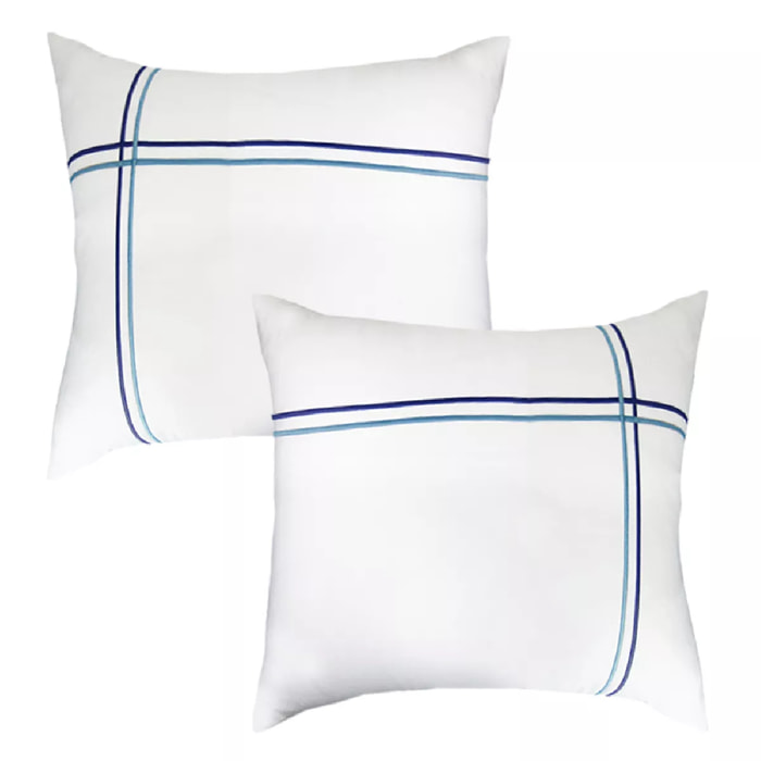 Lot de 2 taies satin de coton jeu d'unis blanc Palais chic navy