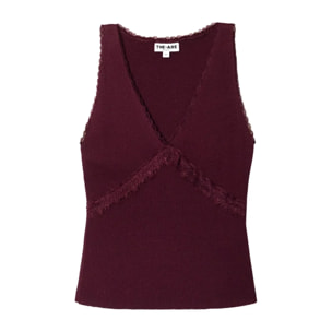 Top de punto con detalles de encaje de mujer