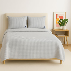 Set cama waffle funda nordica + 2 fundas almohada, 100% algodón, 144gsm, gris cierre de botones haze scalpers home