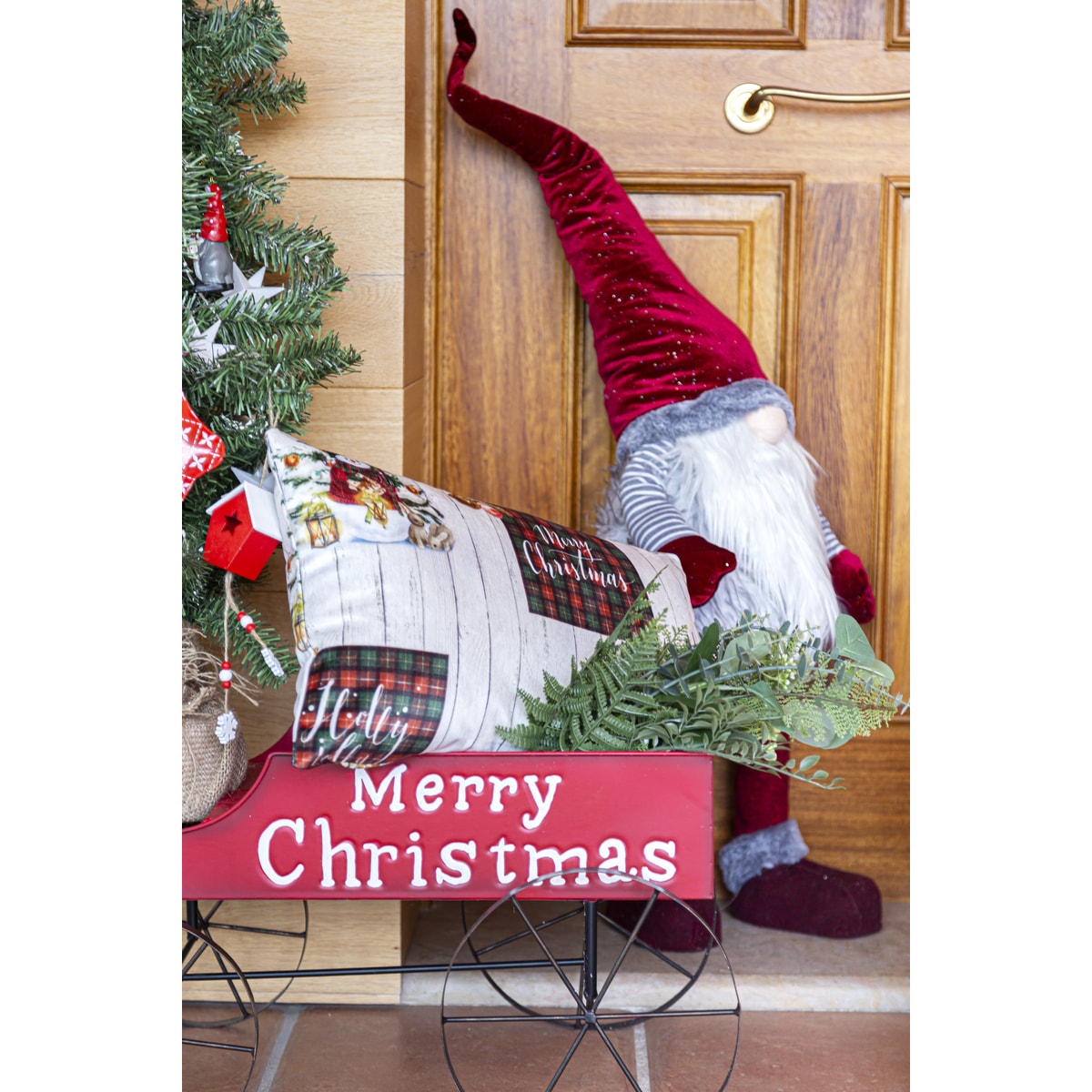 Lot de 2 housses de coussin en velour de Noël HOLLY JOLLY 45x45 cm