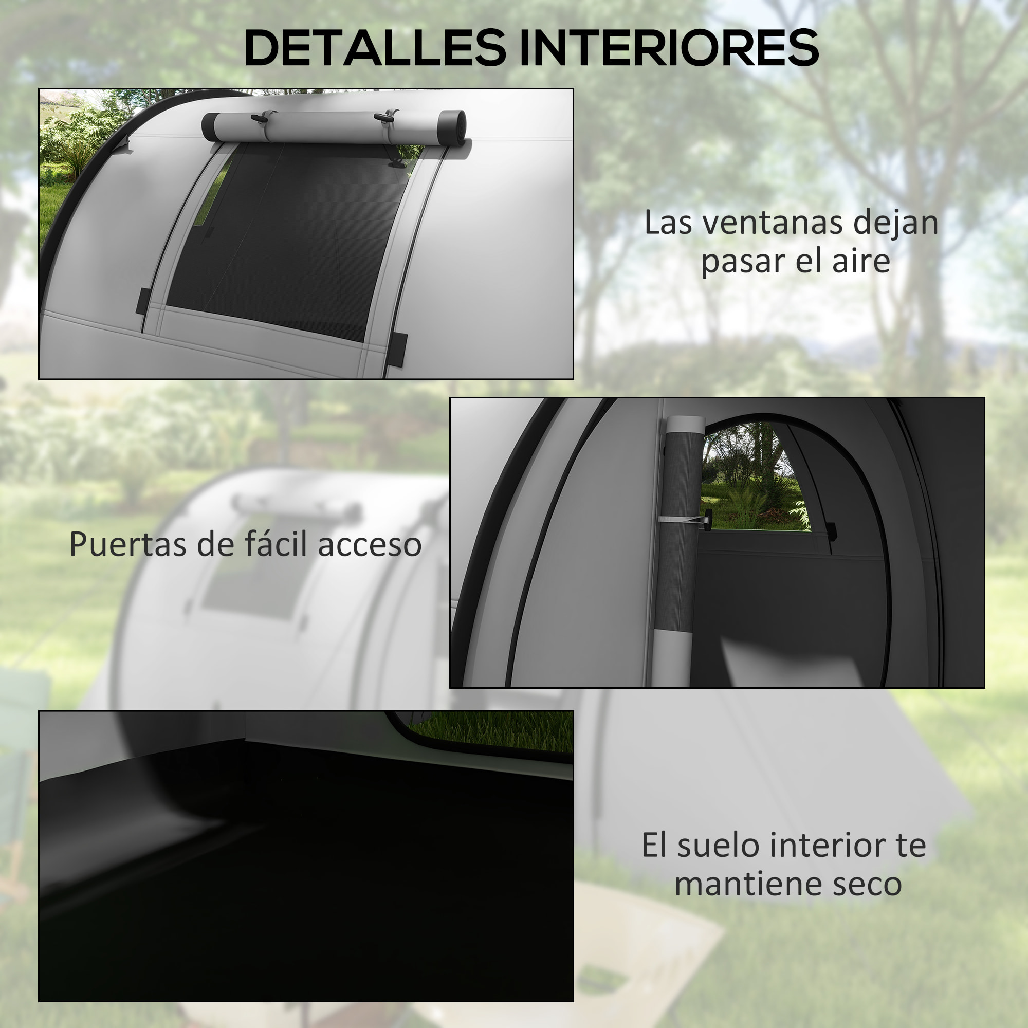 Tienda de Campaña Familiar para 3 Personas Tienda Camping Plegable Ligera con Puertas Ventallas Gancho Bolsa de Transporte Impermeable 3000 mm para Playa Senderismo 470x220x150 cm Gris
