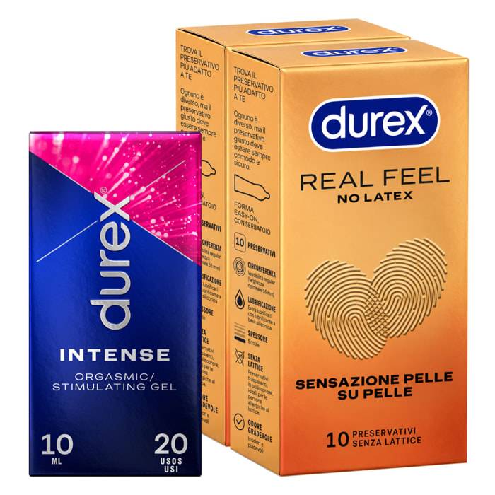 3x Preservativi Durex Real Feel con Forma Easy On Senza Lattice - 3 Confezioni da 10 Profilattici