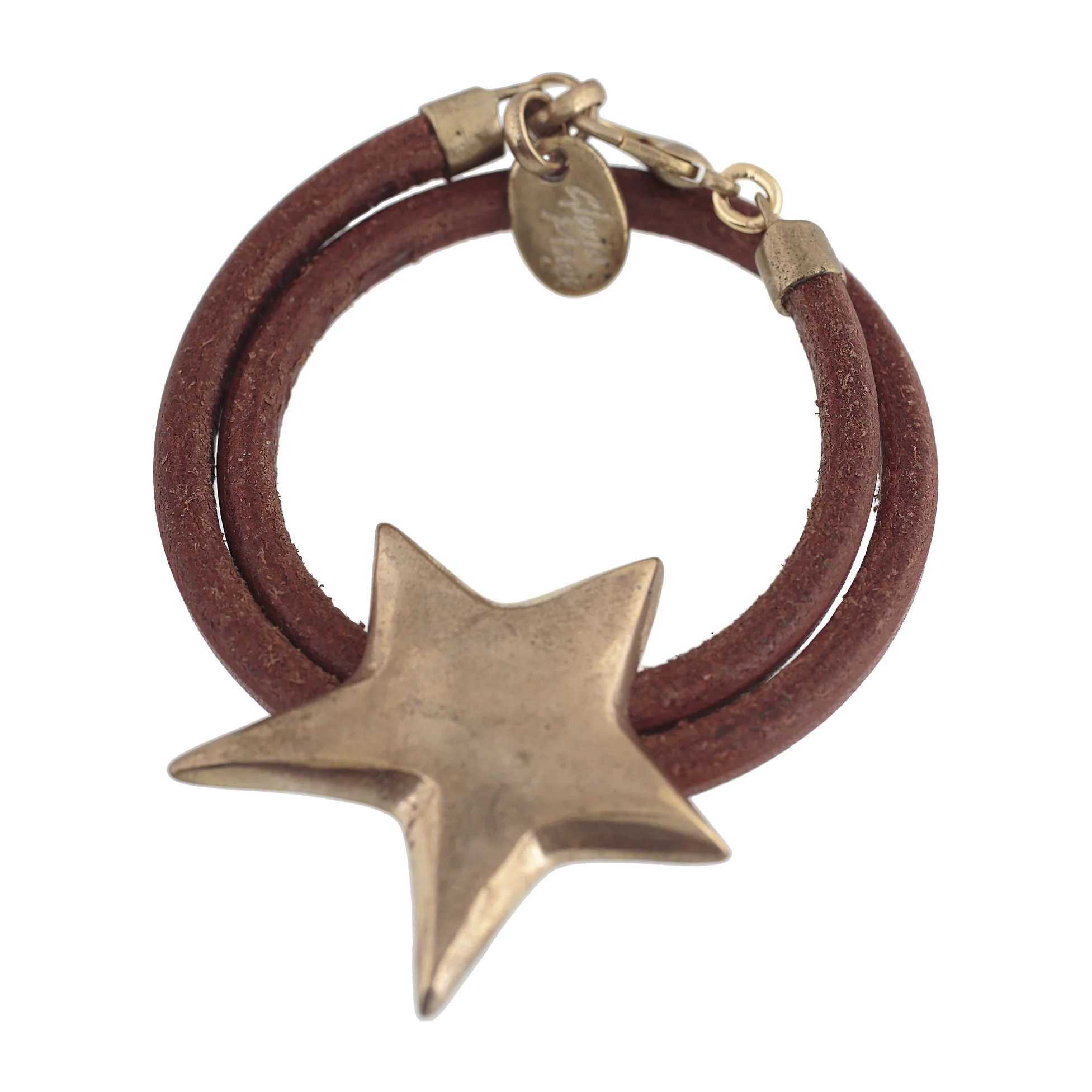 Pulsera dorado cuero doble estrella dorado