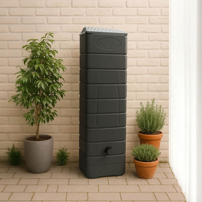 Récupérateur d'eau mural Naussac 650L Anthracite avec kit raccord chéneau inclus