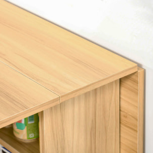 Table de cuisine salon pliable mobile sur roulettes 140L x 80l x 74H cm 2 étagères intégrées coloris chêne