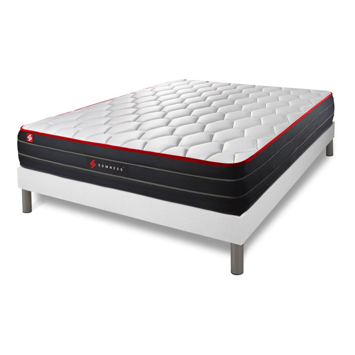 Ensemble - Matelas Hybride 26cm d'épaisseur - 7 zones de confort - Confort équilibré - Sommier tapissier monobloc - 2 places