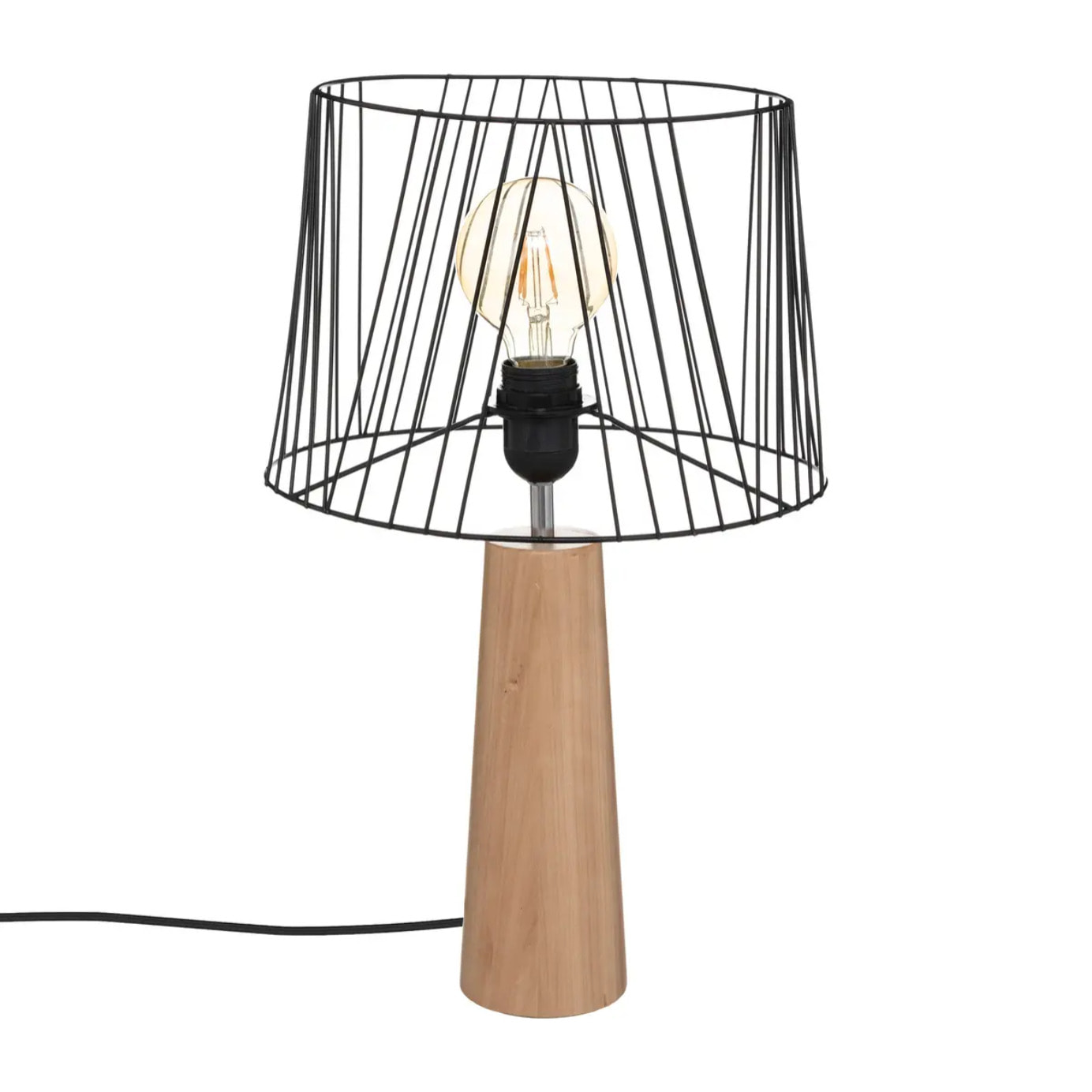 Lampe "Joe" - métal et pin - noir - H46 cm