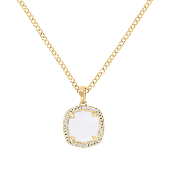 Collana Golden con Pendente Quadrato in Quarzo Cristallo e Cubic Zirconia