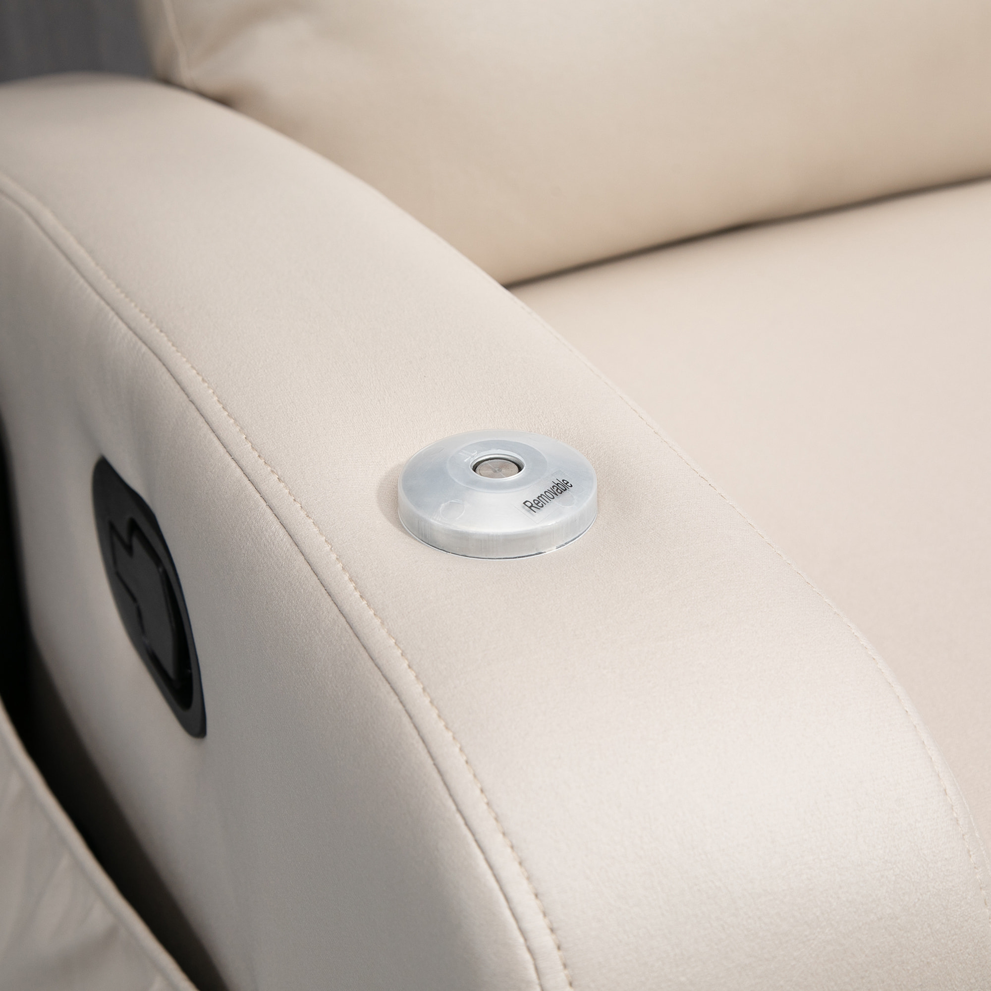 Fauteuil de massage inclinable avec repose-pied télécommande revêtement synthétique tissu beige
