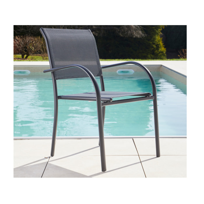 HONFLEUR BEZIERS CHENE - Ensemble table et chaises de jardin  - Anthracite et lin