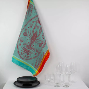 Torchon pur coton motif jacquard multicolore Maree basse lagon