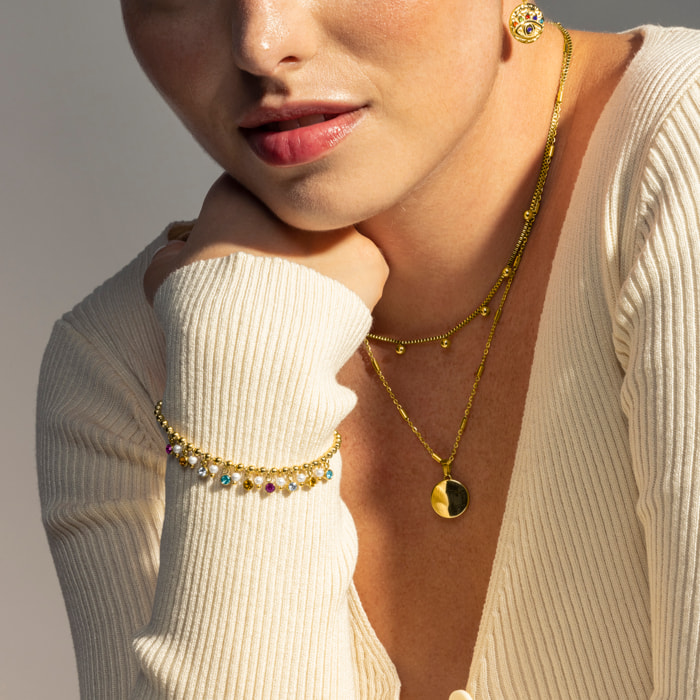 Pulsera de Circonita Multicolor acabada en oro amarillo de 18K- Zasid