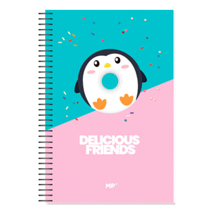 PACK 6 UNITÀ QUADERNO A CERNIERA Fº 80 FOGLI 90 g/m² DESIGN DELICIOUS FRIENDS PINGUINO