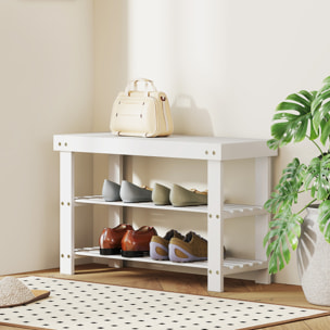 Banc à chaussures 2 étagères dim. 70L x 28l x 45H cm bois bambou blanc