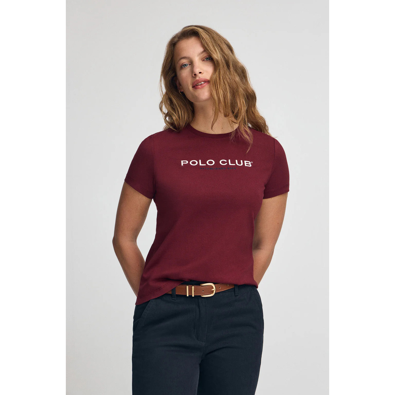 Camiseta granate de manga corta con logo Established 2012 Polo Club