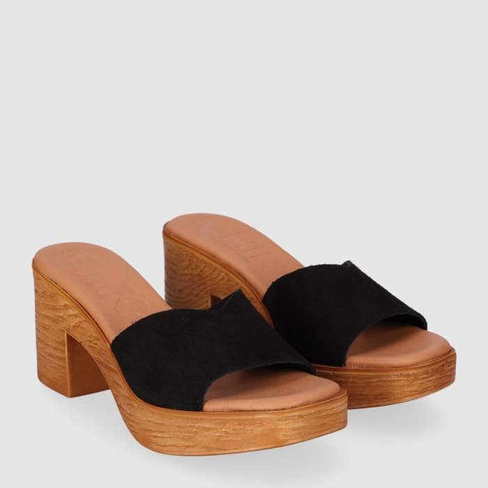 Sandalias de Serraje - Negro - Tacón: 6 cm