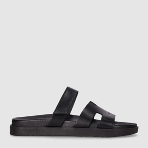 Sandalias de Piel - Negro - Tacón: Bajo