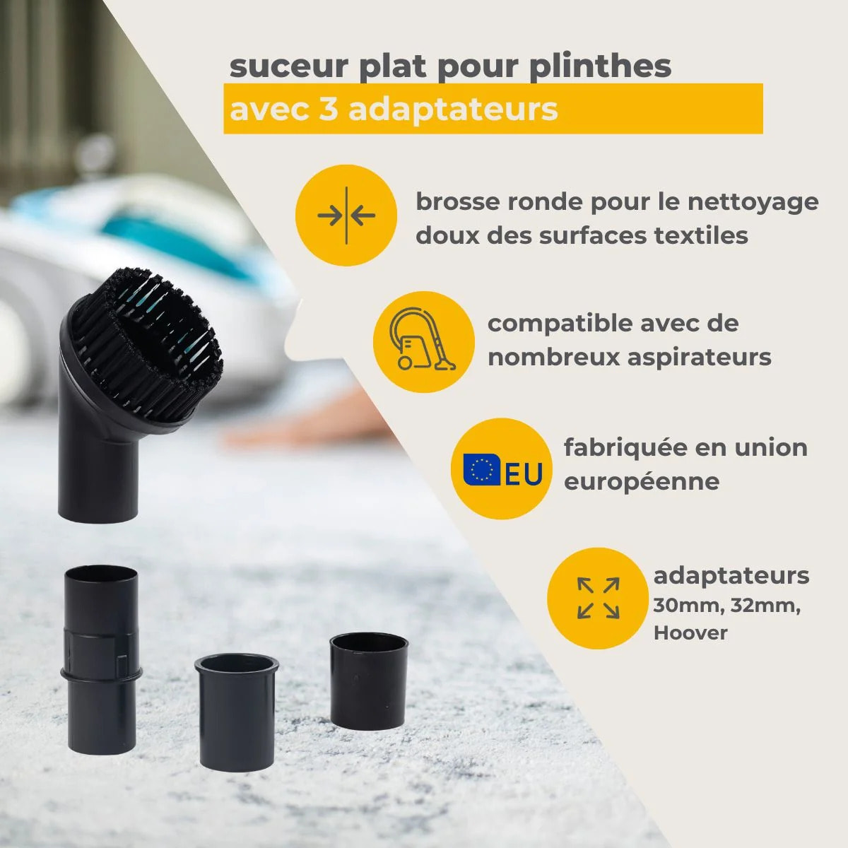 Brosse ronde aspirateur et 3 adaptateurs Top Filter