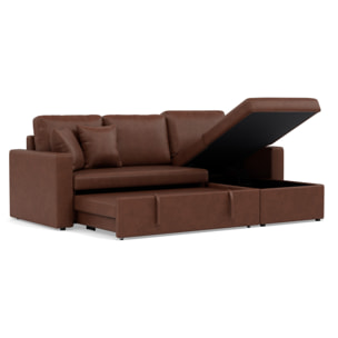 Cyrus - Canapé d'angle réversible 4 places - convertible avec coffre - en simili - Cognac