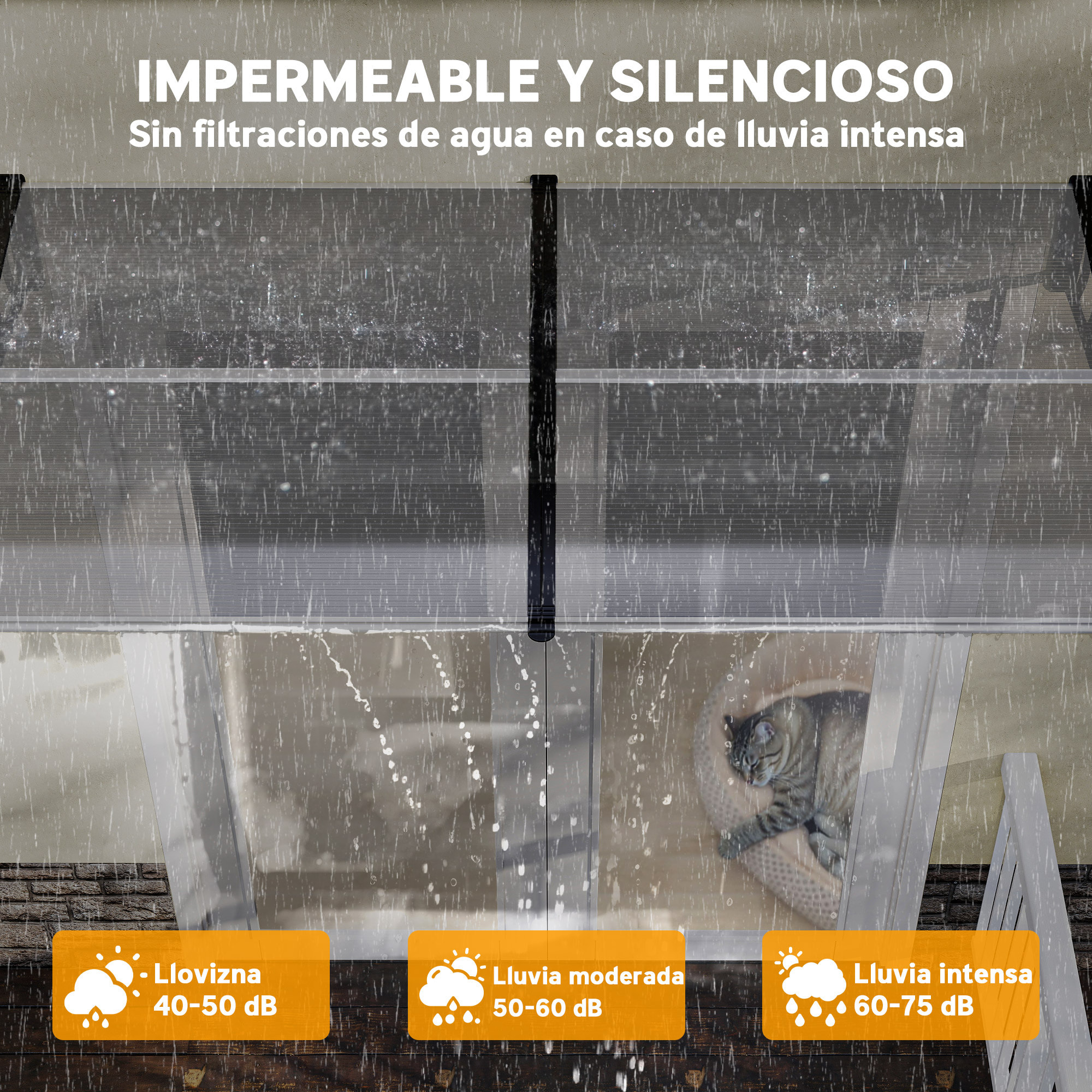 Marquesinas Exterior para Puertas y Ventanas 200x96x27 cm Tejadillo de Protección contra Sol y Lluvia con Soporte de Aleación de Aluminio PP Policarbonato Transparente