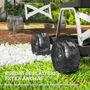 Asiento de Jardín con Ruedas Taburete de Jardinería con Bandeja de Herramientas Carrito para Trabajo Carga 130 kg para Patio Exterior Negro