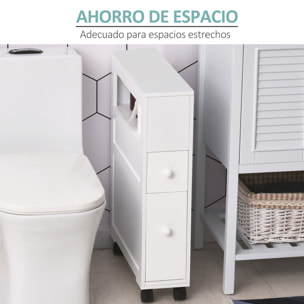 Armario de Baño con Ruedas Mueble de Baño Estrecho con 2 Cajones y Estante de Almacenamiento Carga 20 kg 16x52x71,5 cm Blanco