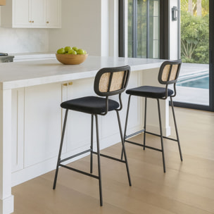 Lot de 2 chaises de bar en bois et velours noir NOSARA