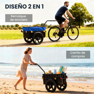 Remolque de Bicicleta para Carga 40 kg, Carro de Mano con Cubierta de Tela Oxford Impermeable, Reflectores, Marco de Acero y Asas para Transporte de Equipaje, 144x59x80 cm, Azul