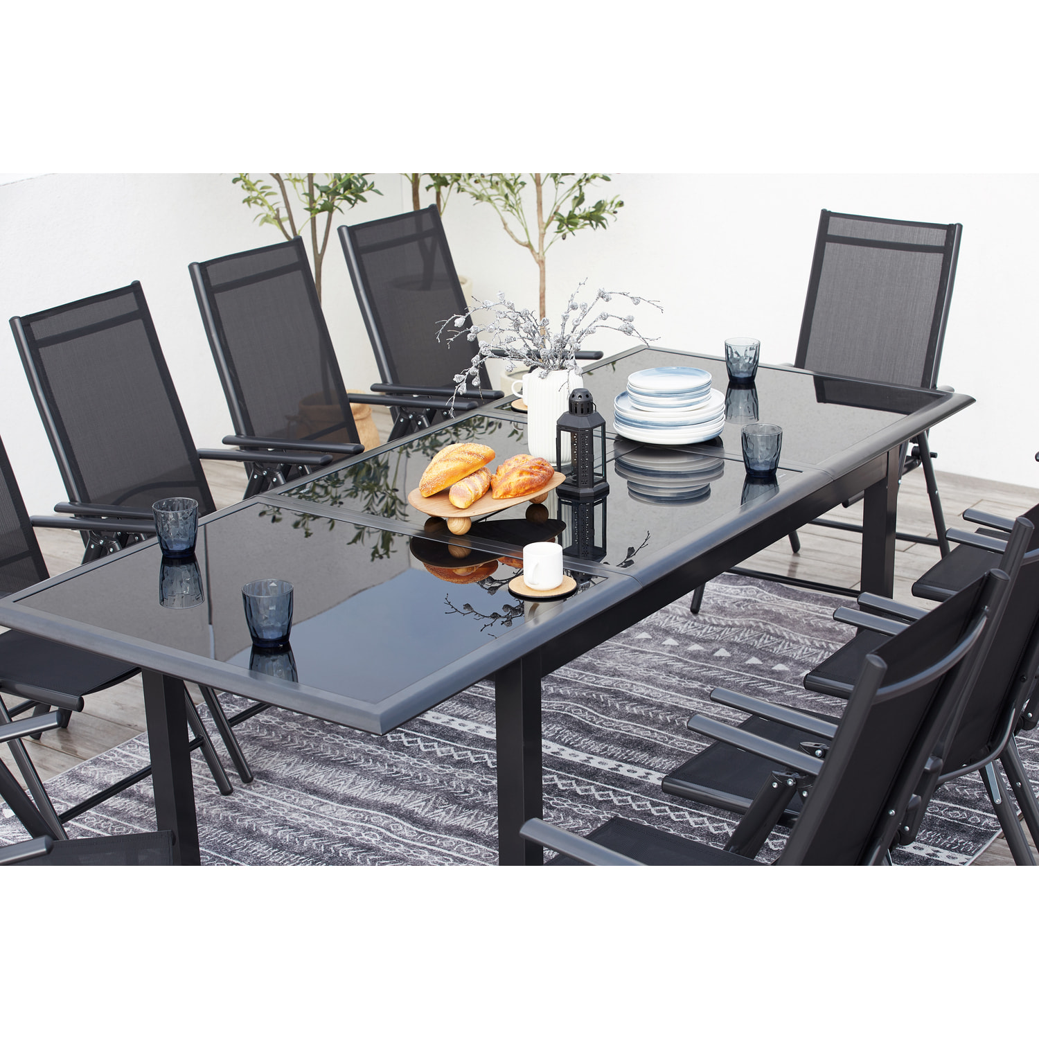 Table de jardin et 6 chaises en aluminium gris BAFFADI