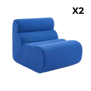 Lot de 2 chauffeuses tissu 1 place bleu électrique - L 81 x P 99 x H 75cm - Nova