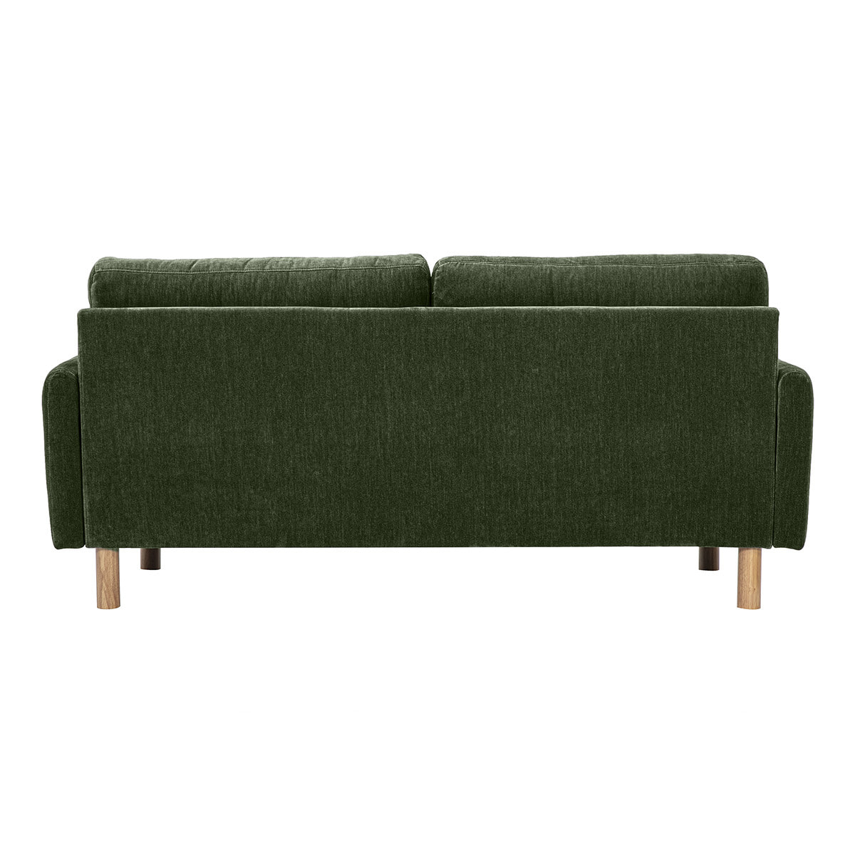 Canapé design 3 places en tissu effet velours vert kaki et bois clair BONO
