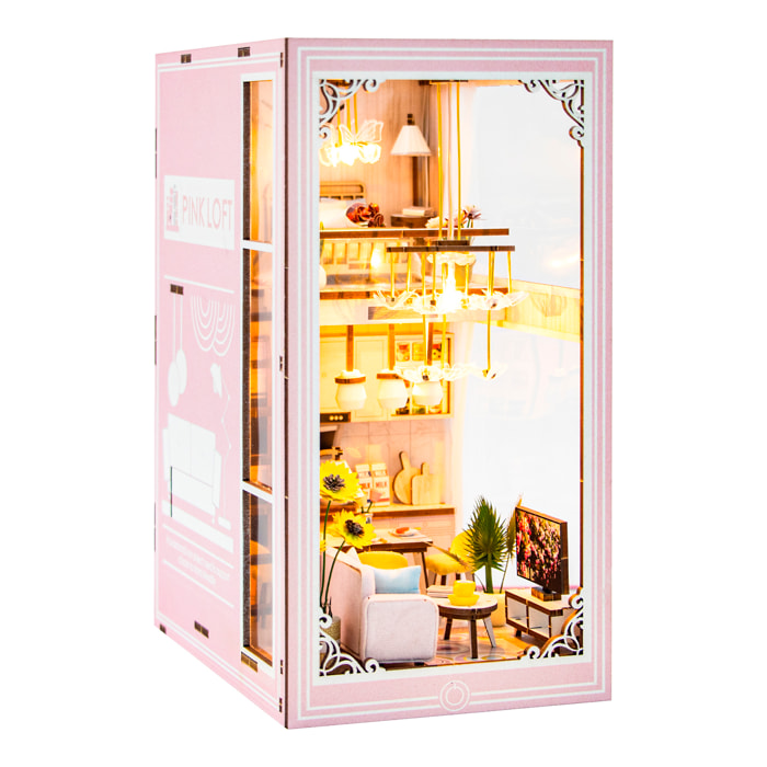 Appartamento Rosa. Book Nook realistico con grande dettaglio, copertura e luci LED.