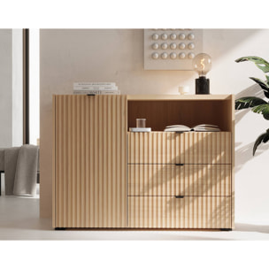 Judy - buffet bas 106 cm - 1 porte, 3 tiroirs et 1 niche - Bois