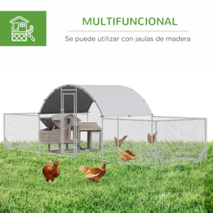 Gallinero Exterior de Acero Galvanizado 6,6x1,9x1,95 m Jaula para 12-14 Gallinas al Aire Libre con 3 Pisos Techo Cubierta de Tela y Corral para Conejos Aves Plata