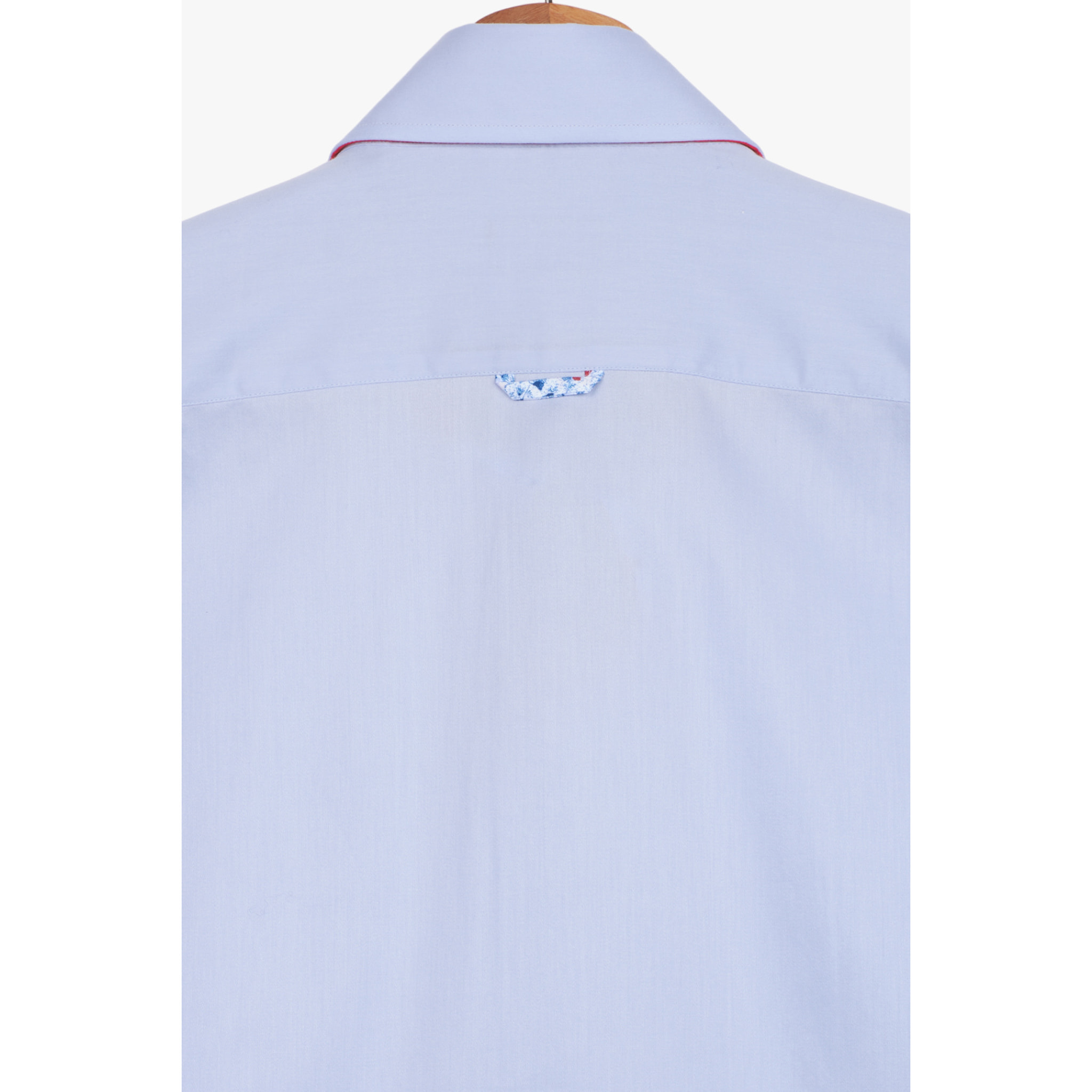 Camicia Uomo 2 Bottoni Button Down Slim Satin Unito Celeste