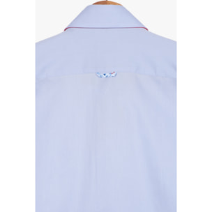 Camicia Uomo 2 Bottoni Button Down Slim Satin Unito Celeste