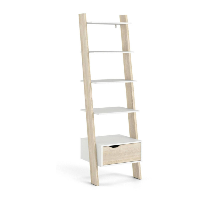 Libreria Acascia, Scaffale da ufficio, Mobile portalibri, Biblioteca, 55x48 h180 cm, Bianco e Quercia