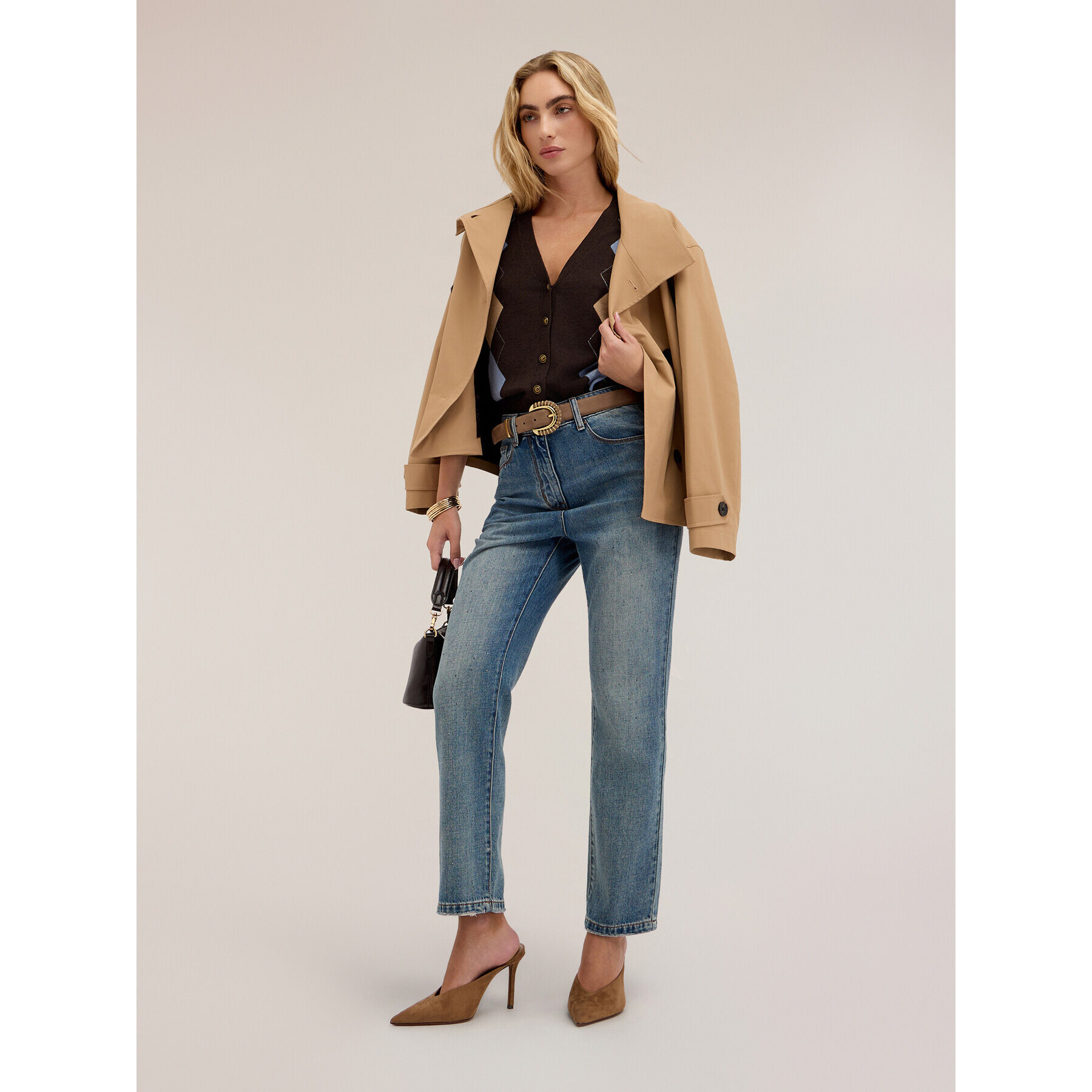 Motivi - Jeans regular vita alta con dettaglio strass - Azzurro