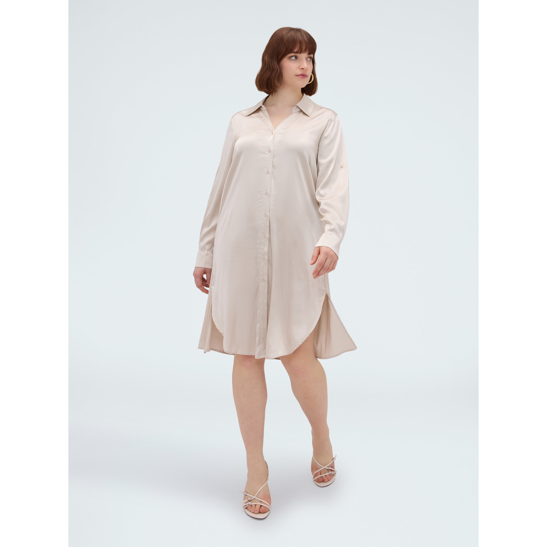 Fiorella Rubino - Vestido Power camisero en raso de viscosa - Beige