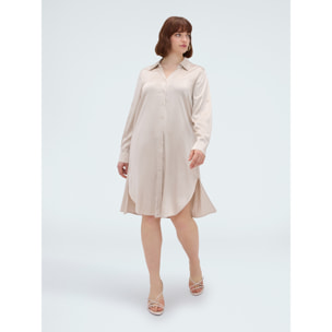 Fiorella Rubino - Vestido Power camisero en raso de viscosa - Beige