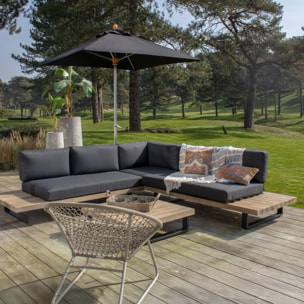 Salon de jardin en bois d'acacia et coussins noir 6 places DOURO