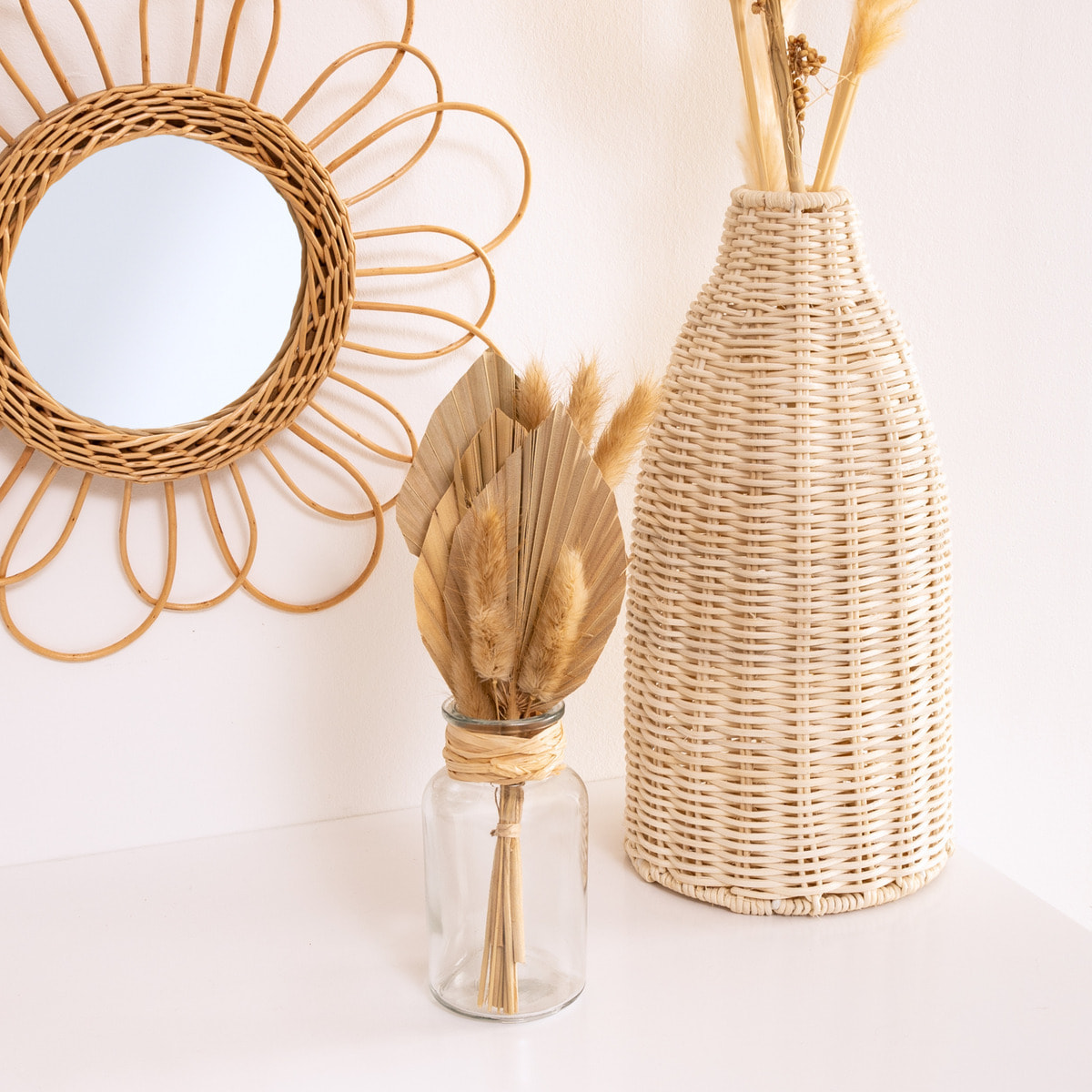 Compo fleurs séchées "Sea view" verre H28cm