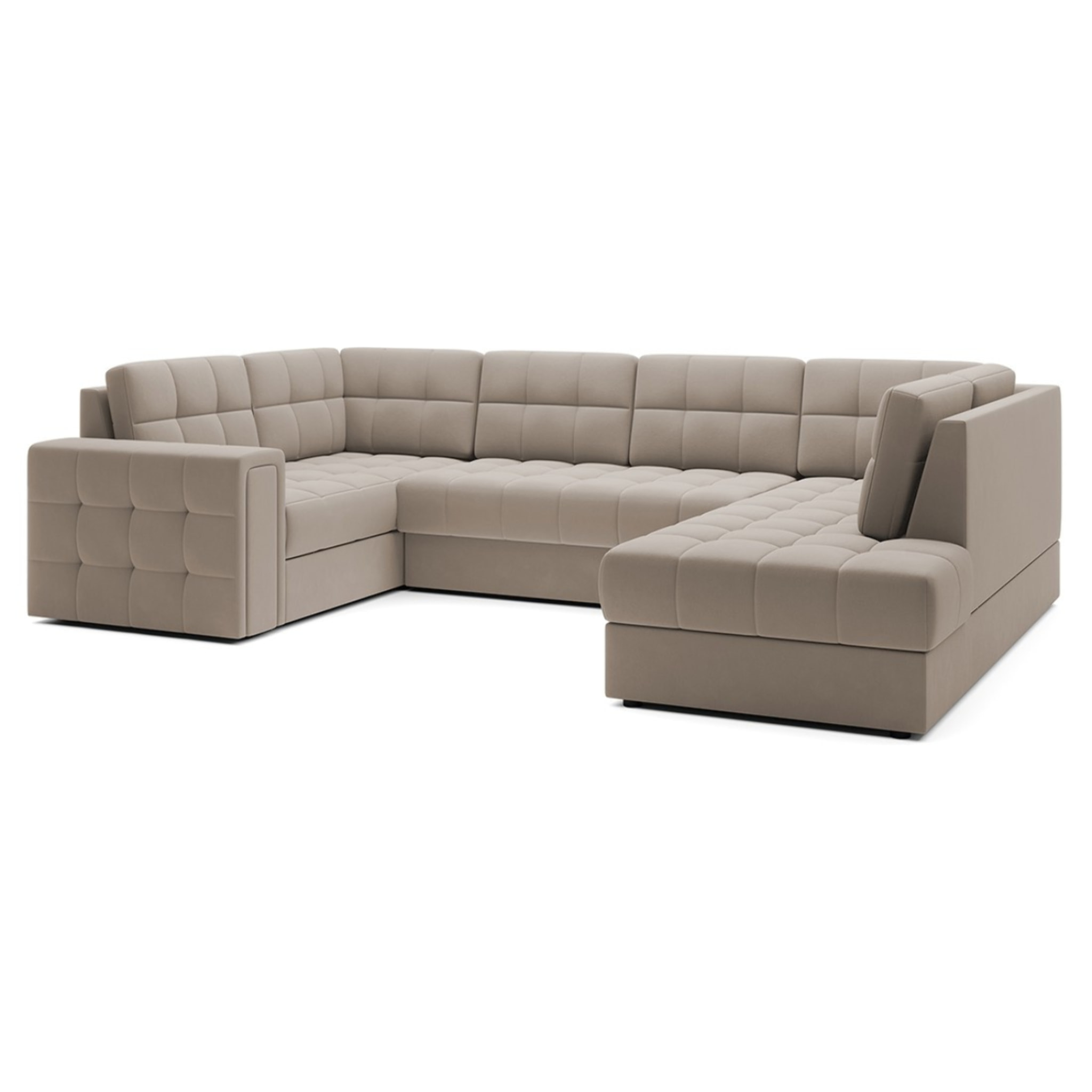 Nappa - Canapé panoramique d'angle gauche 7 places convertible avec coffre en velours - Beige